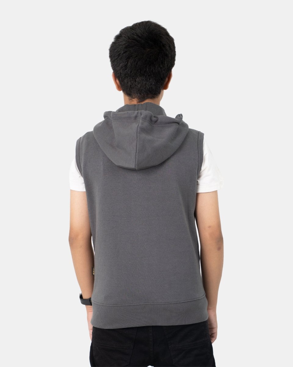 Dark Grey Kid's Sleeveless Casual Hoodie