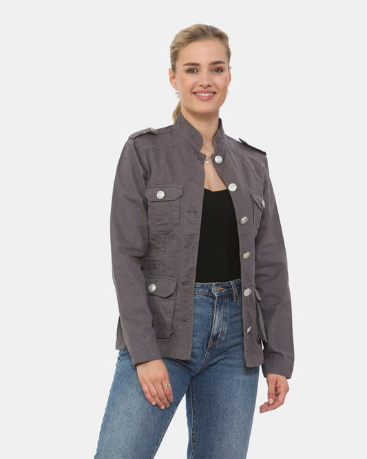Dark Grey Military Style Summer Jacket (Silver Button)