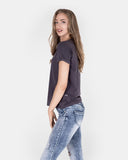 Dark Grey Ripped Holes Rounded Neck T-Shirt