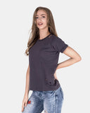 Dark Grey Ripped Holes Rounded Neck T-Shirt