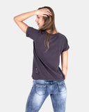 Dark Grey Ripped Holes Rounded Neck T-Shirt