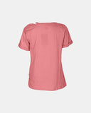 Deep Pink Ripped Holes Rounded Neck T-Shirt