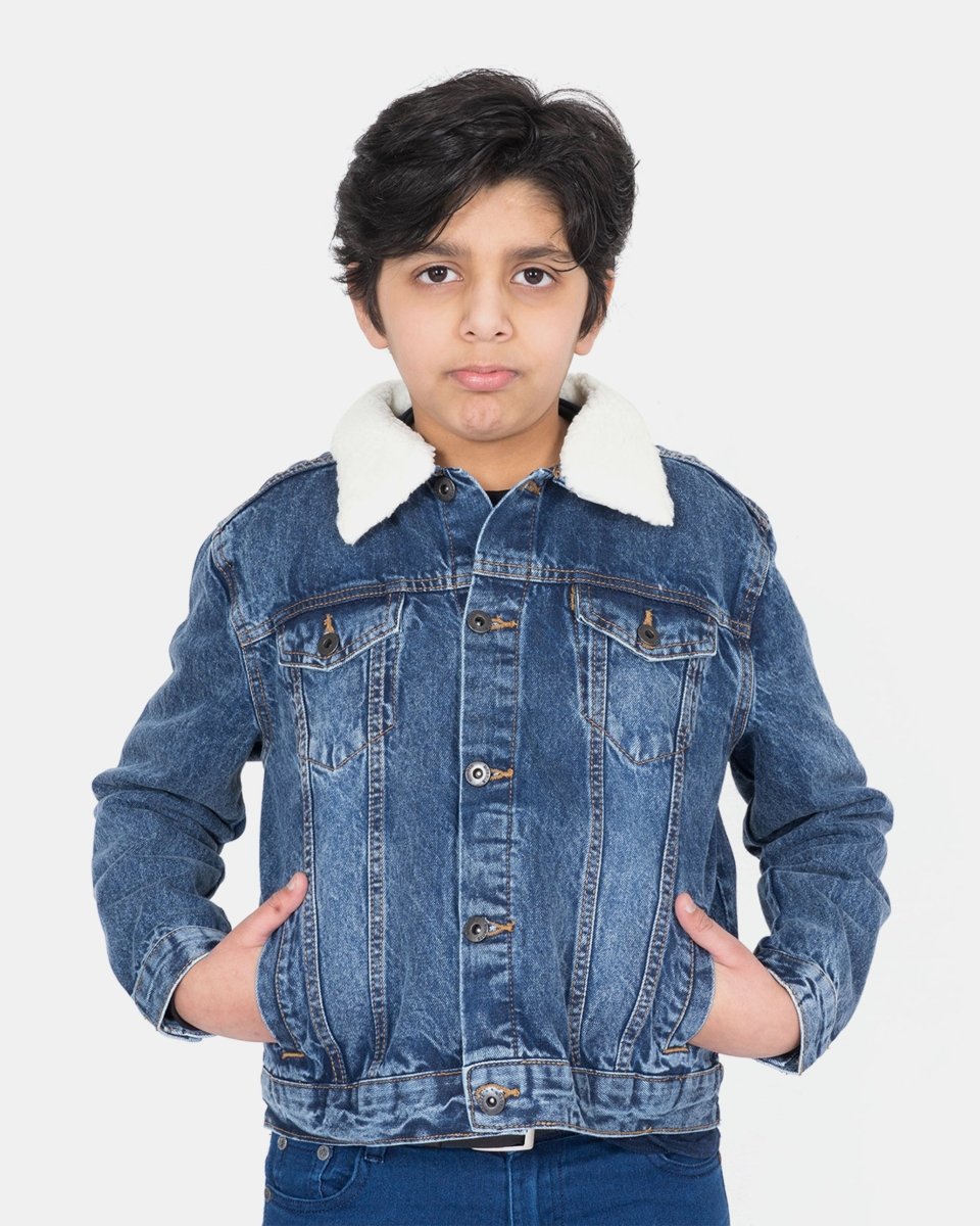 Denim Blue Detachable Sherpa Collar Kids Jacket
