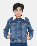 Denim Blue Detachable Sherpa Collar Kids Jacket