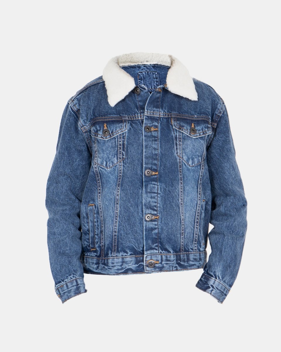 Denim Blue Detachable Sherpa Collar Kids Jacket