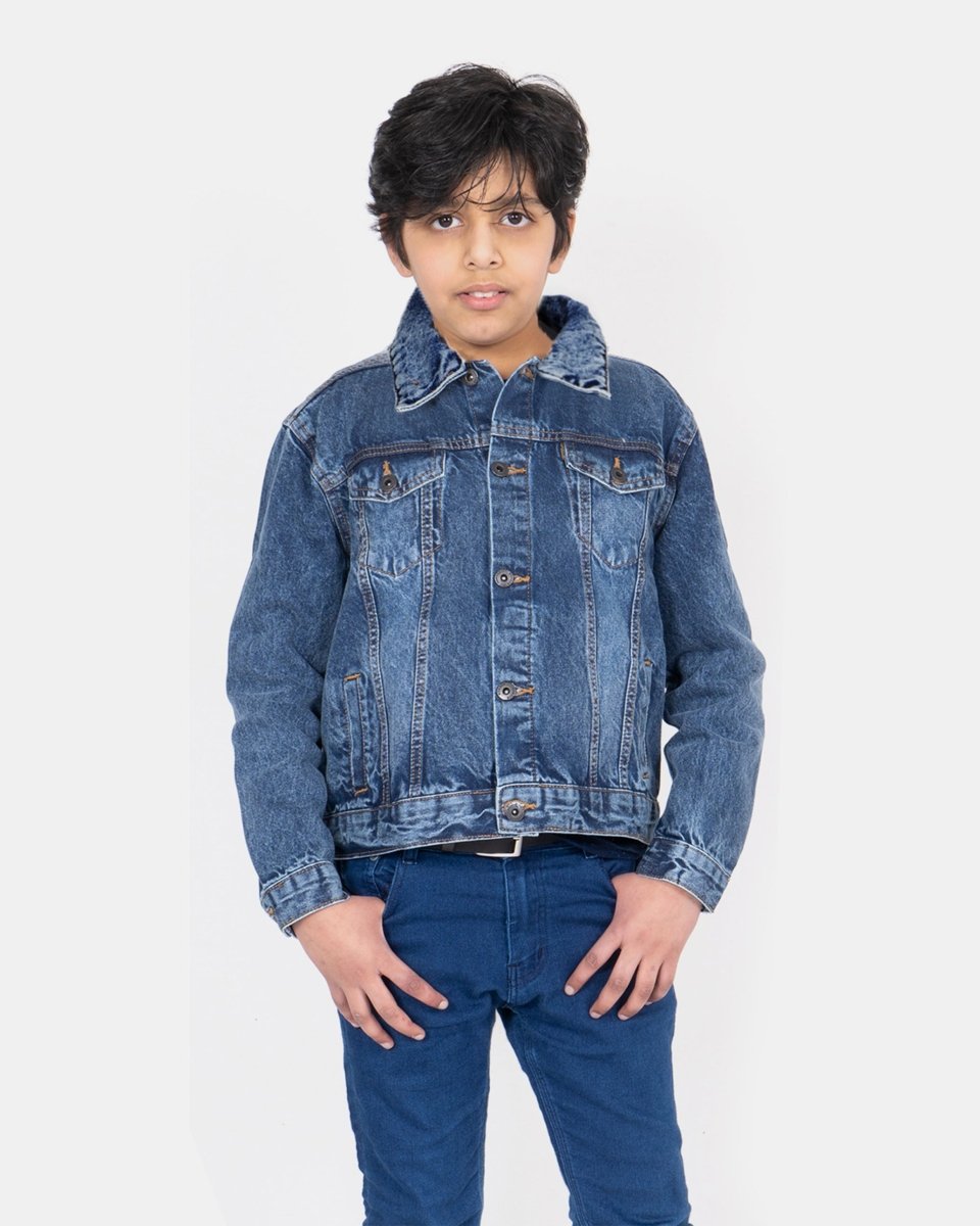 Denim Blue Detachable Sherpa Collar Kids Jacket