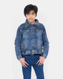 Denim Blue Detachable Sherpa Collar Kids Jacket