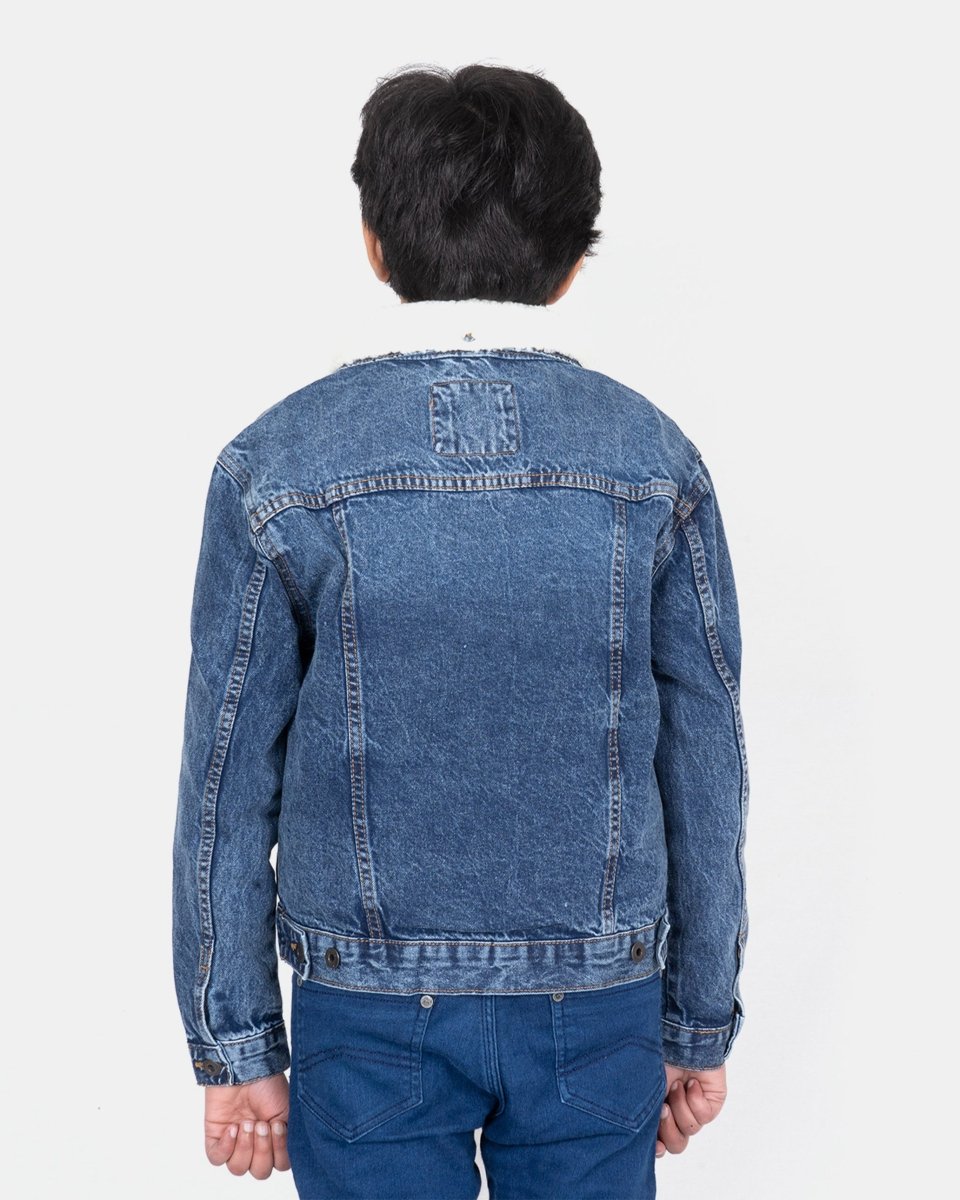 Denim Blue Detachable Sherpa Collar Kids Jacket