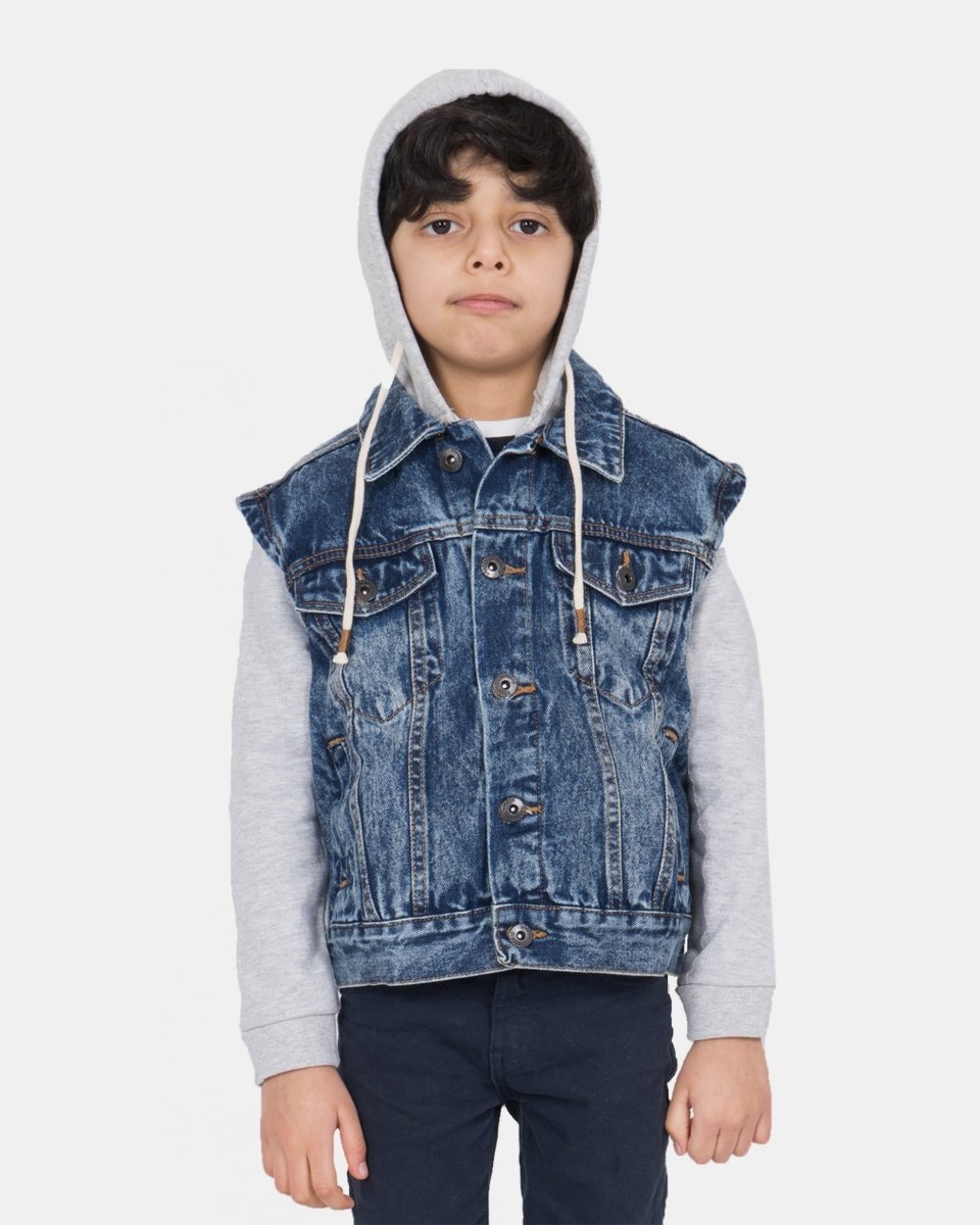 Denim Blue Long Fleece Sleeves Jacket