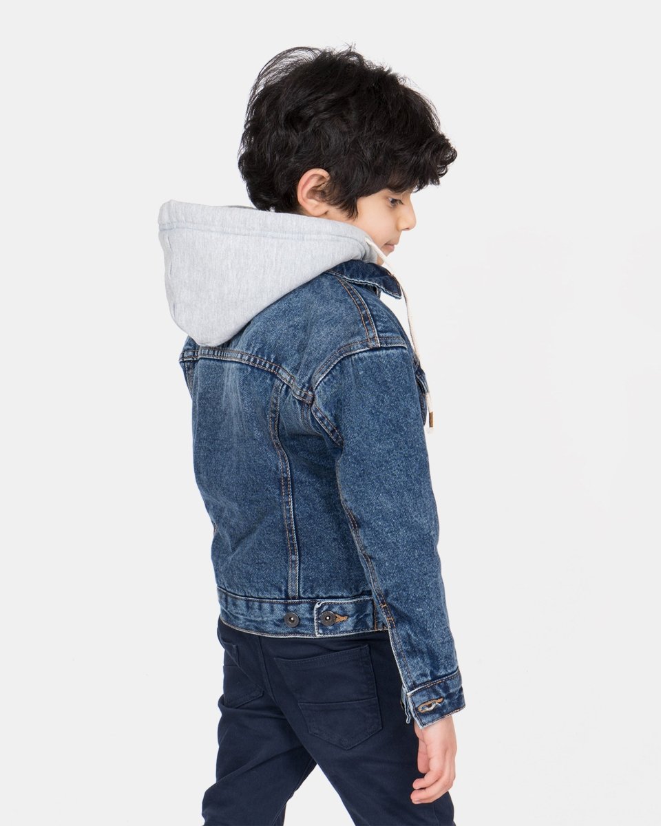 Denim Blue Sherpa Fleece Hood Jacket