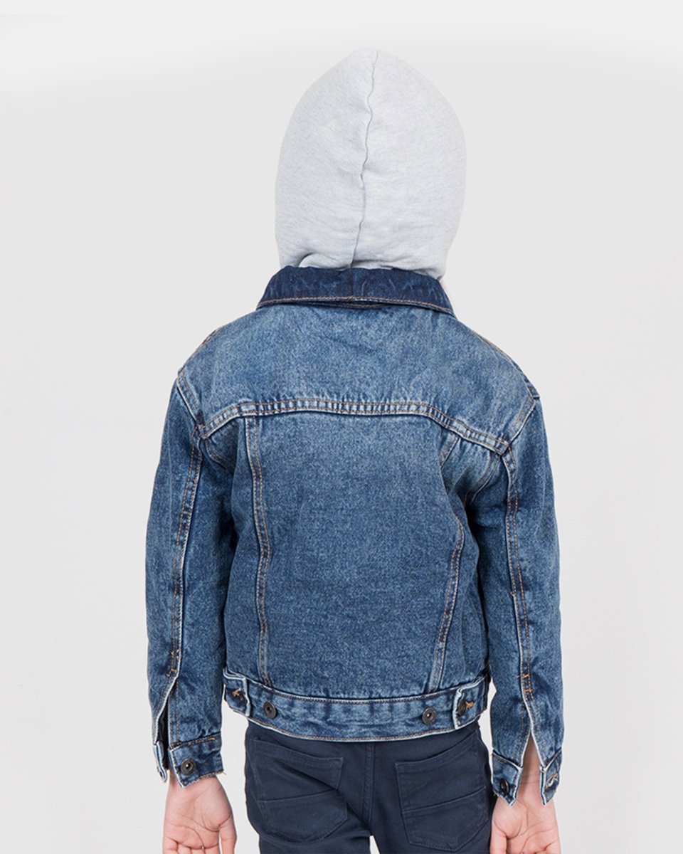 Denim Blue Sherpa Fleece Hood Jacket
