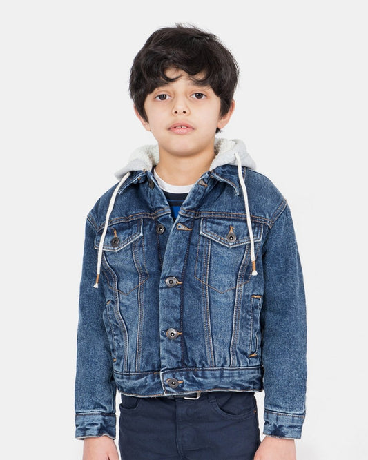 Denim Blue Sherpa Fleece Hood Jacket