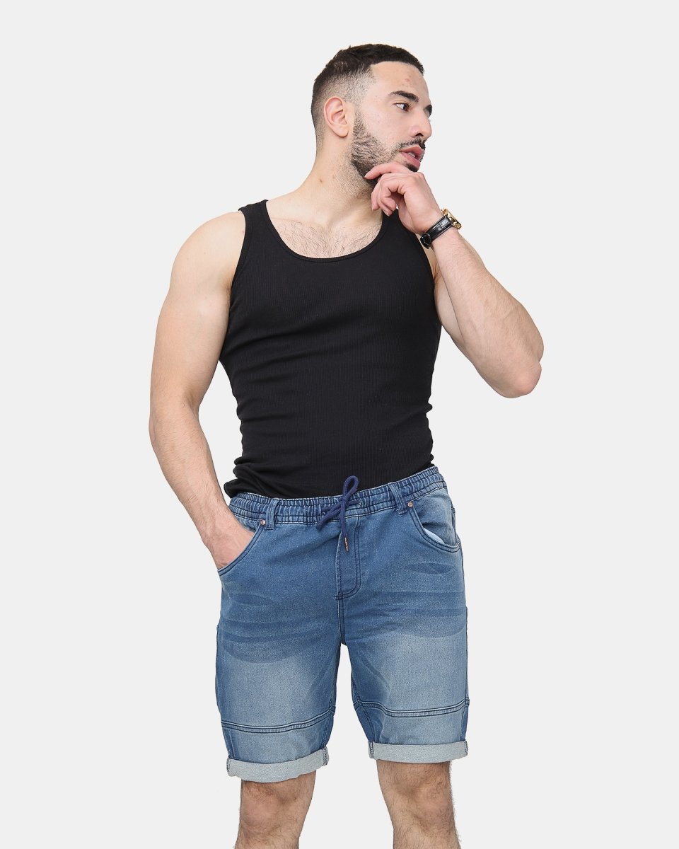 Denim Blue Shorts With Drawstring (Multi - Pockets)