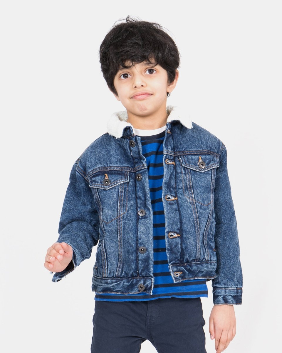 Denim Blue Trucker Long Sherpa Lined Jacket