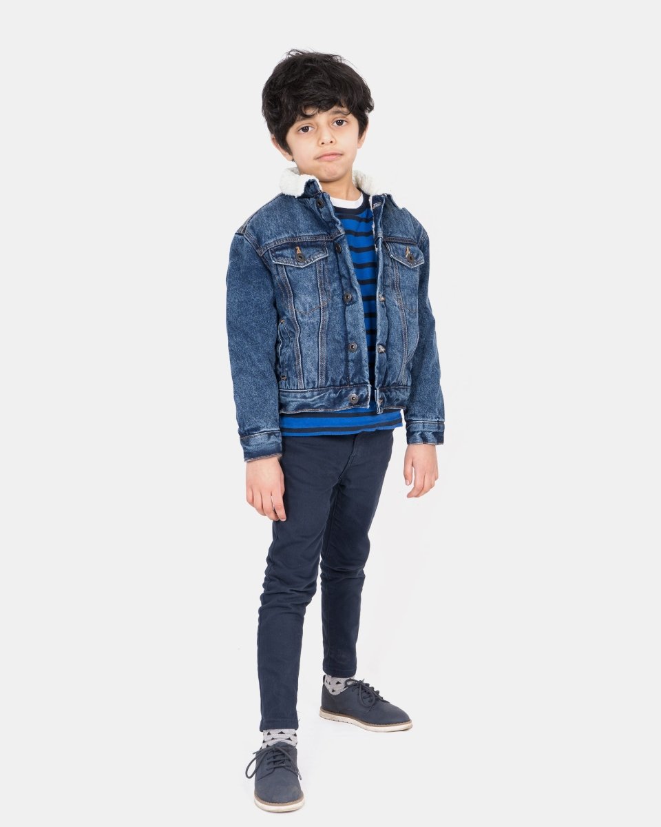 Denim Blue Trucker Long Sherpa Lined Jacket