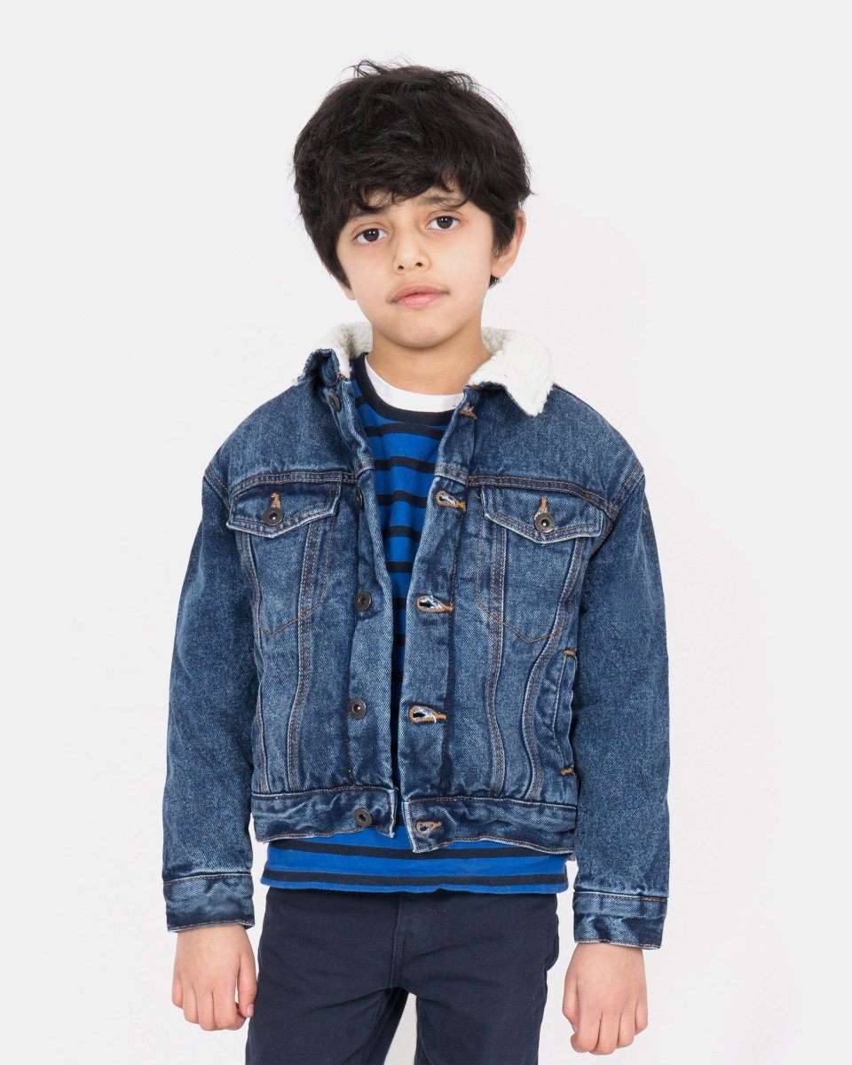 Denim Blue Trucker Long Sherpa Lined Jacket
