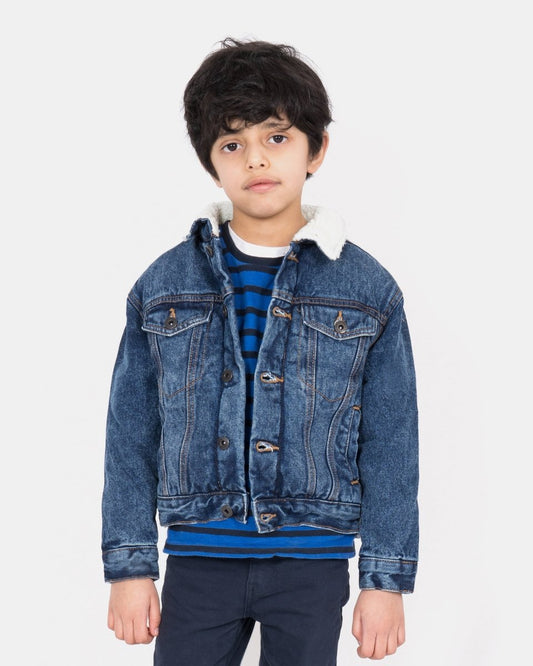 Denim Blue Trucker Long Sherpa Lined Jacket