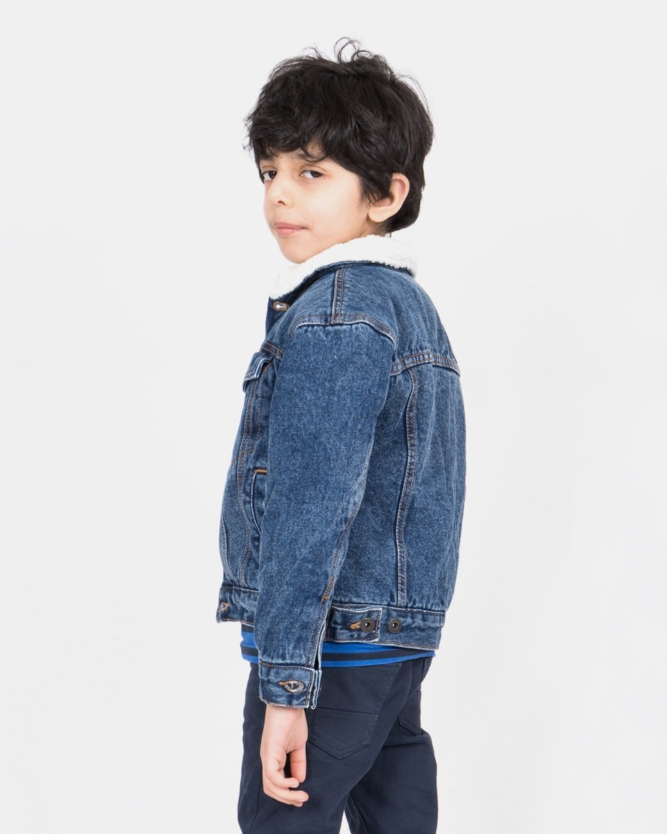 Denim Blue Trucker Long Sherpa Lined Jacket