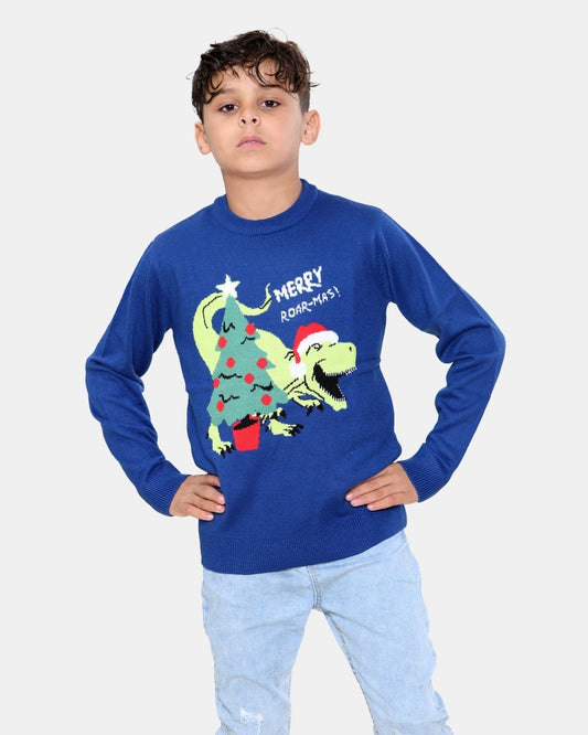Dino Roar Navy Kids Christmas Jumper