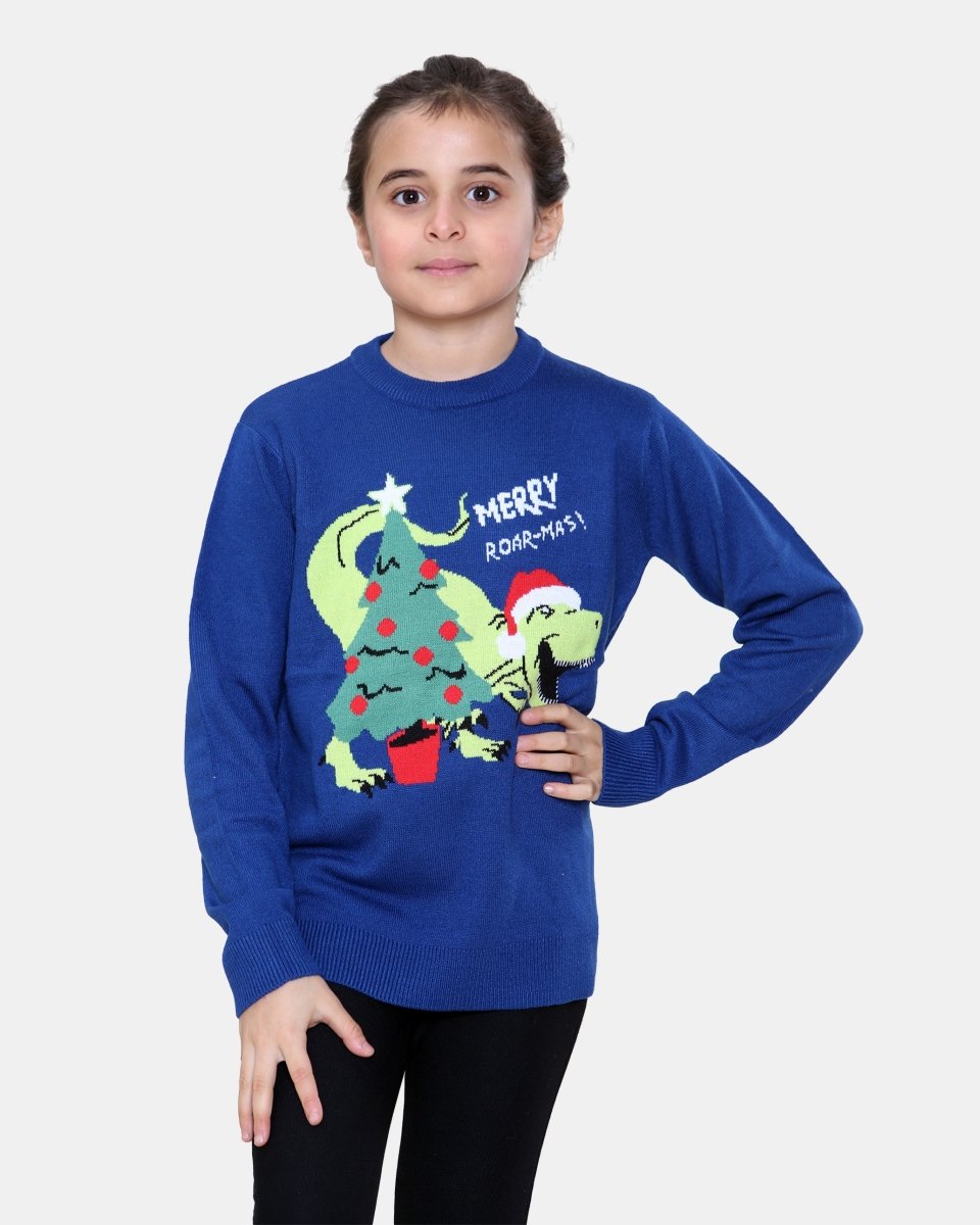 Dino Roar Navy Kids Christmas Jumper