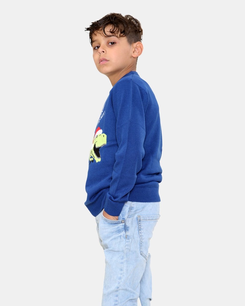 Dino Roar Navy Kids Christmas Jumper