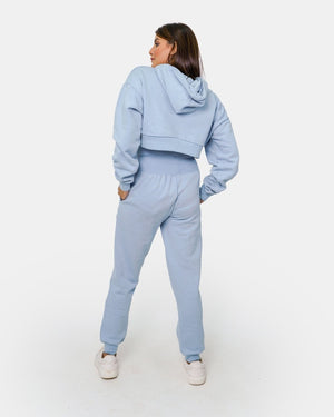 Dusky Blue Womens Ribbed Crop Hoodie
