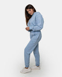 Dusky Blue Womens Ribbed Crop Hoodie