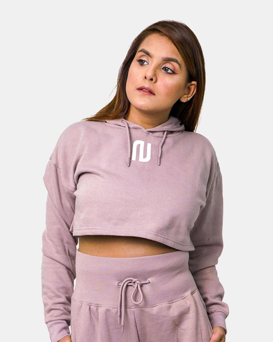 Dusky Pink Womens Crop Top Hoodie