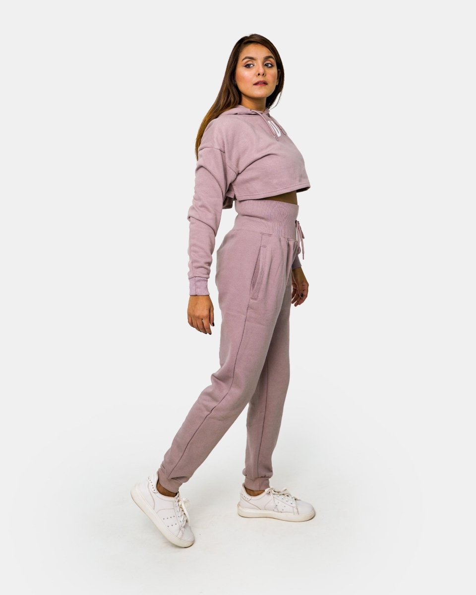 Dusky Pink Womens Crop Top Hoodie