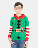 Elf Candy Cane Green Kids Xmas Jumper