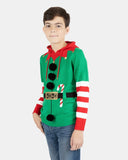 Elf Candy Cane Green Kids Xmas Jumper