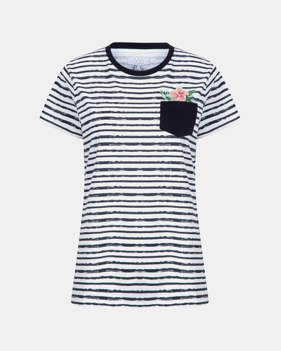 Floral Pocket Stripe Navy Womens T-Shirt