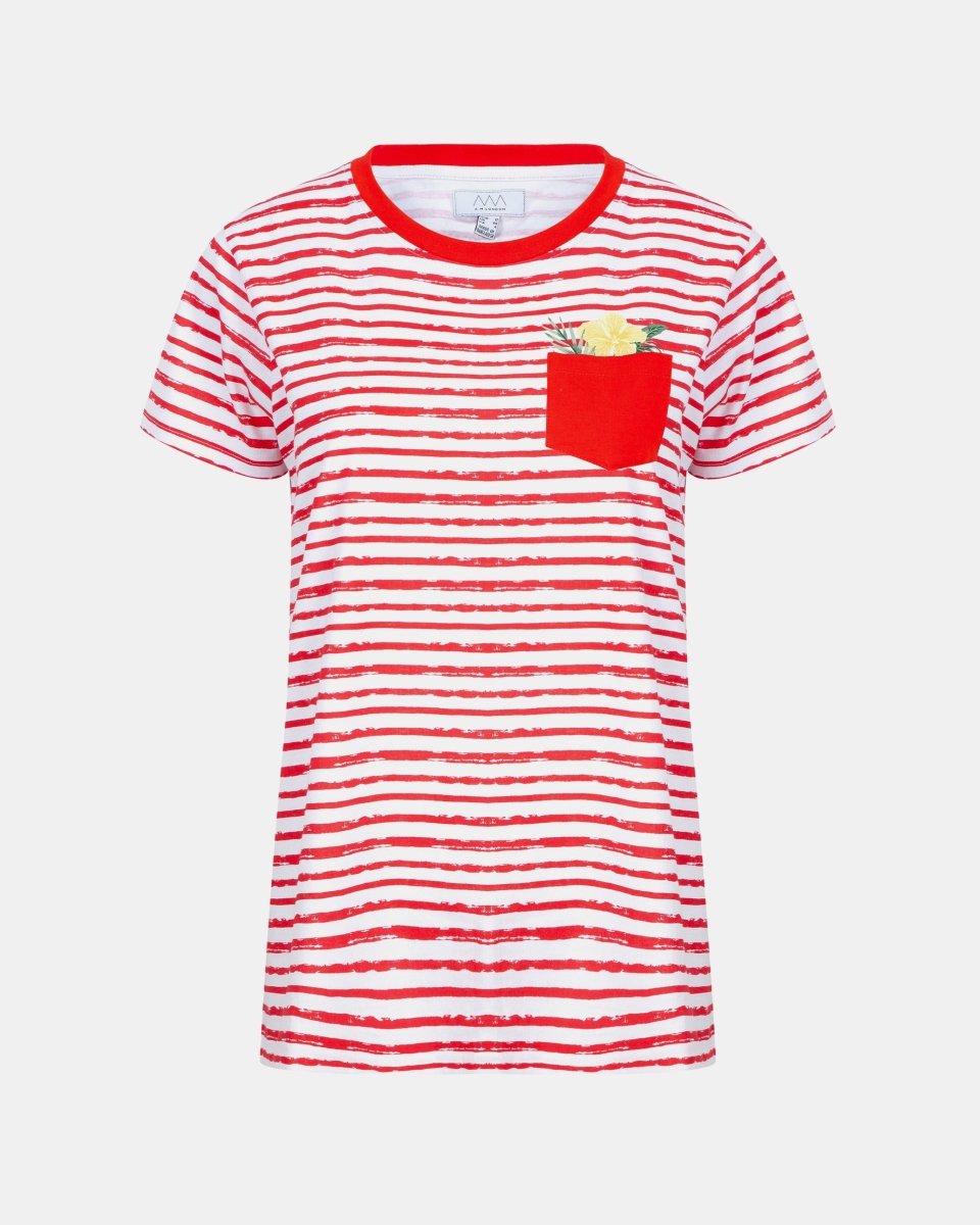 Floral Pocket Stripe Red Kids T-Shirt