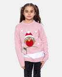 Girls Bird Pink Christmas Jumper