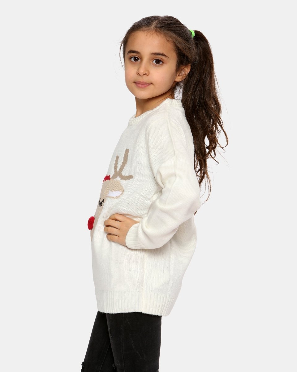Girls Reindeer Beige Christmas Jumper