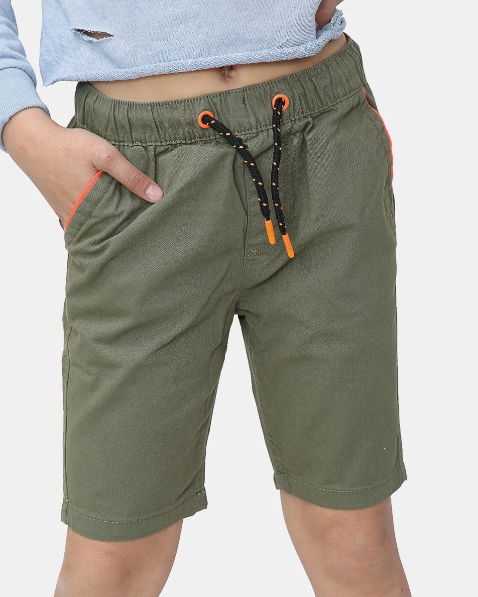 Green Plain Cotton Drawstring Short