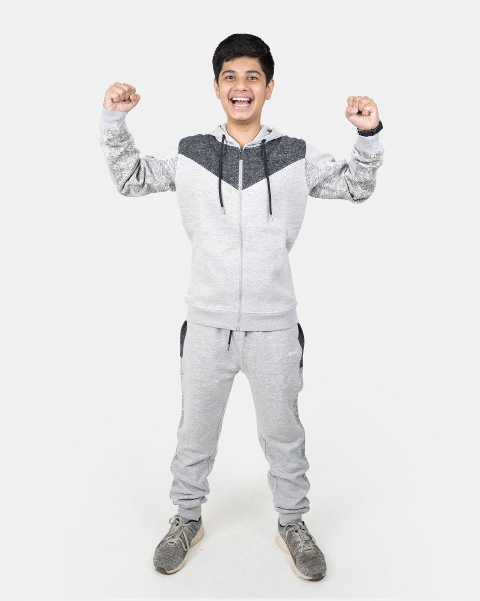 Grey Black Contrast Kids Tracksuit