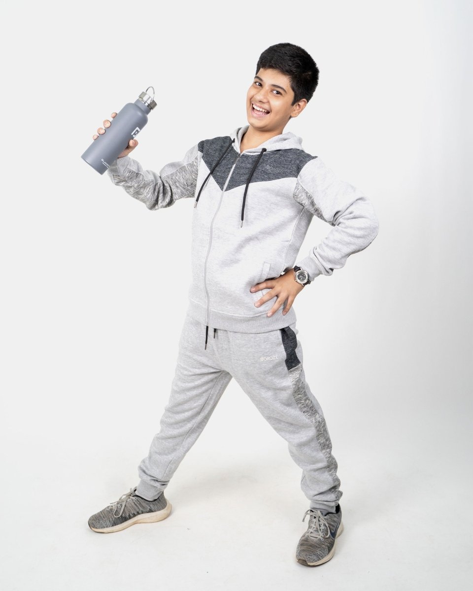 Grey Black Contrast Kids Tracksuit