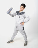 Grey Black Contrast Kids Tracksuit
