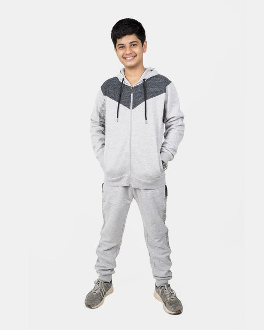 Grey Black Contrast Kids Tracksuit