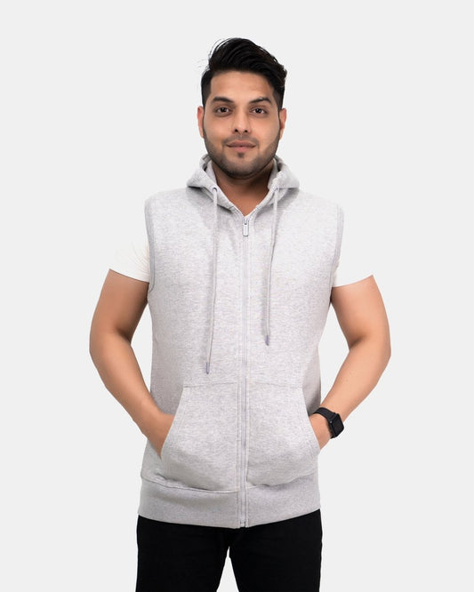 Grey Casual Zip - Up Men's Hoodie