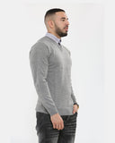 Grey Collar Knitted V - Neck Jumper