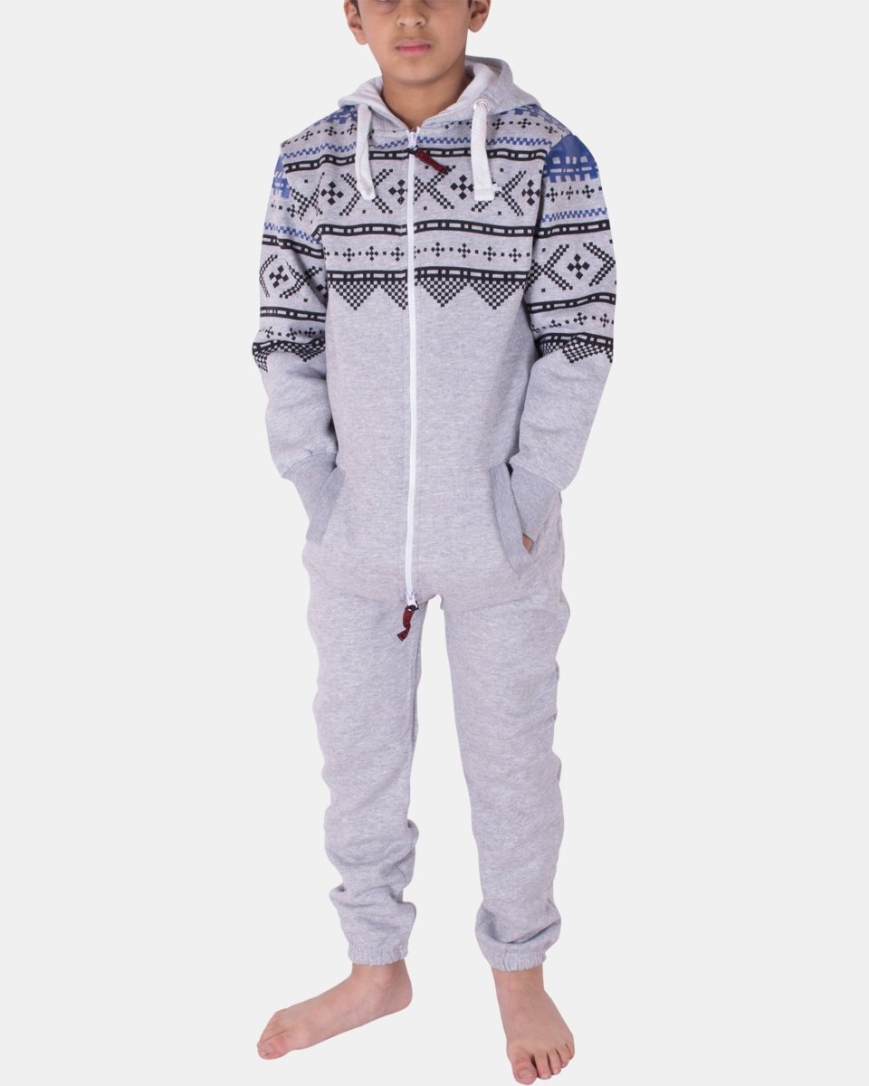 Grey Kids Aztec Hooded Onesie