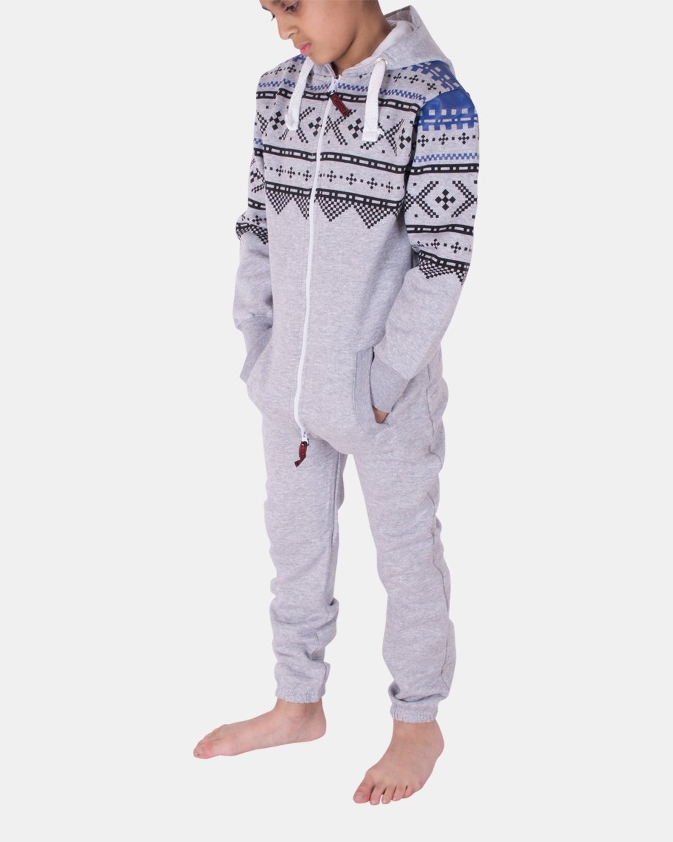Grey Kids Aztec Hooded Onesie