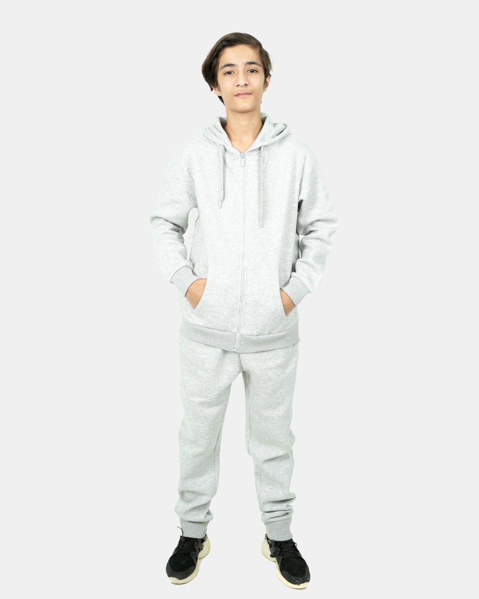 Grey Kids Plain Hooded Tracksuit