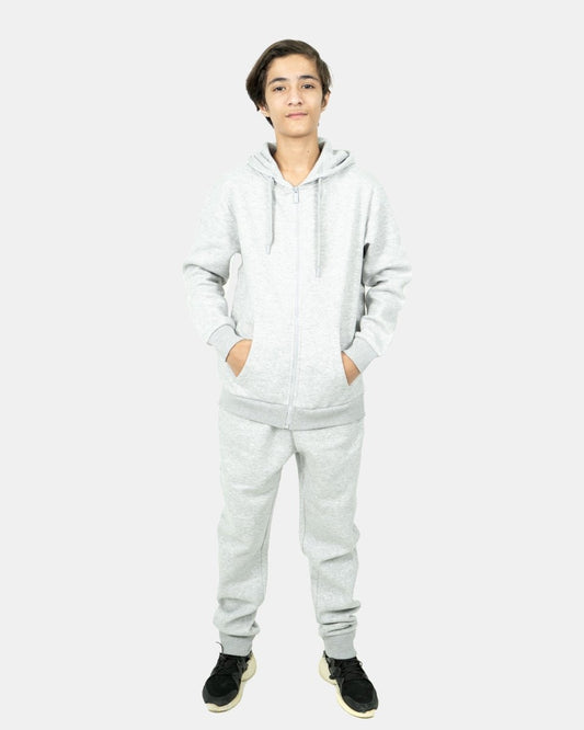 Grey Kids Plain Hooded Tracksuit