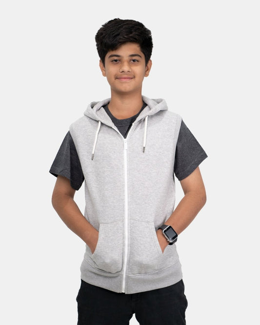 Grey Kid's Sleeveless Casual Hoodie