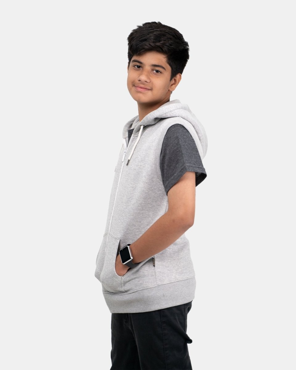 Grey Kid's Sleeveless Casual Hoodie