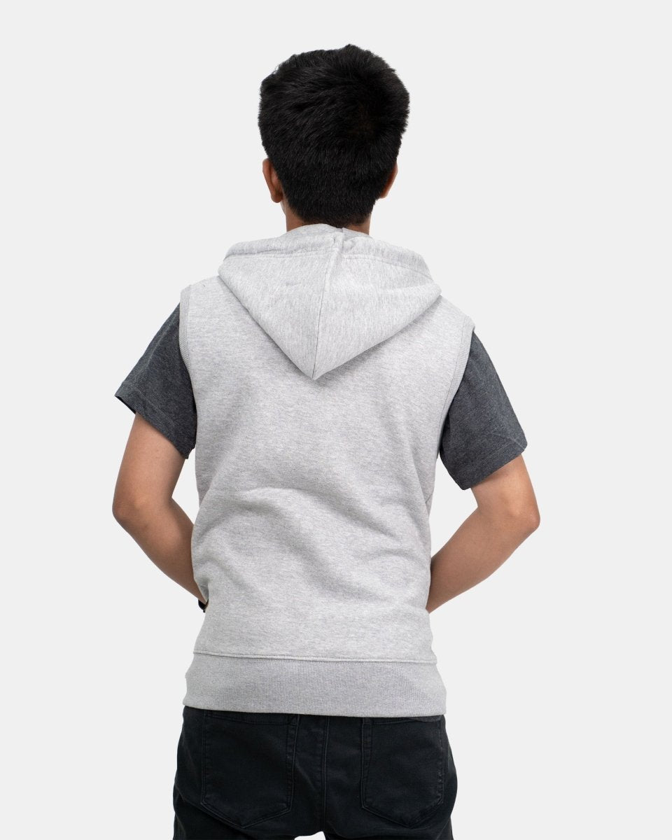 Grey Kid's Sleeveless Casual Hoodie