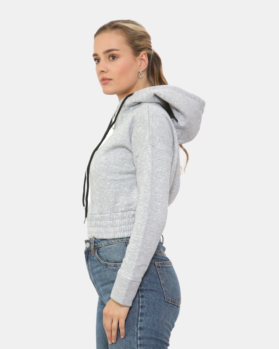 Grey Ladies Zip - Crop Hoodie